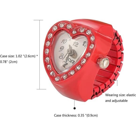 Romantic Red Heart Watch Ring – Crystal-Accented Timepiece Jewelry - Picture 6 of 6
